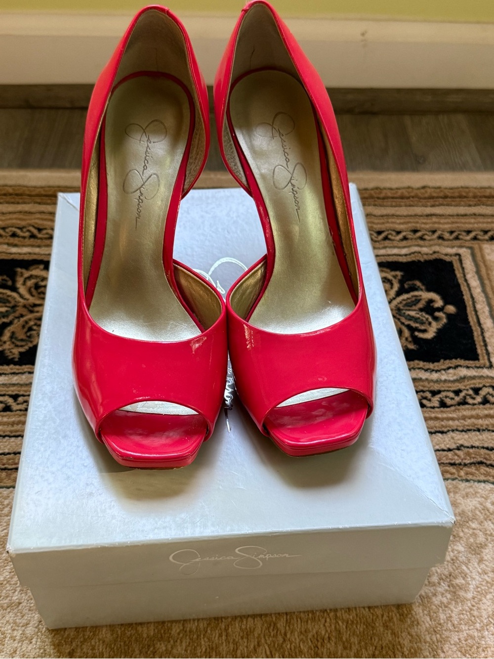 Jessica Simpson Bright Pink Patent Peep-Toe High Heels